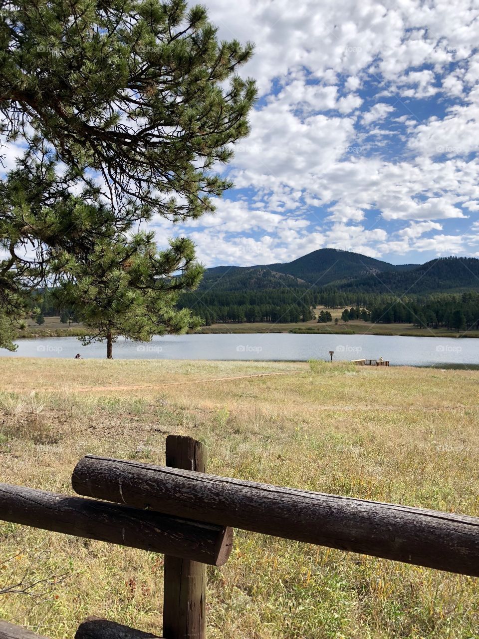 Colorado lake area landscape. Bright blue sky, clouds and a bit of peace.