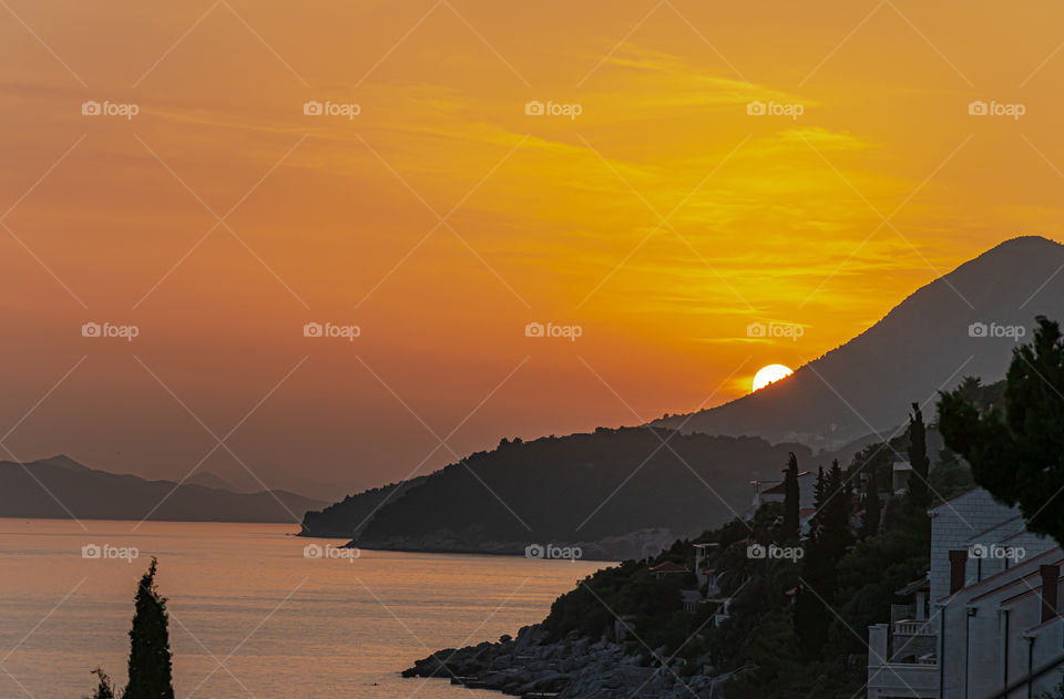 Sunset over coastline