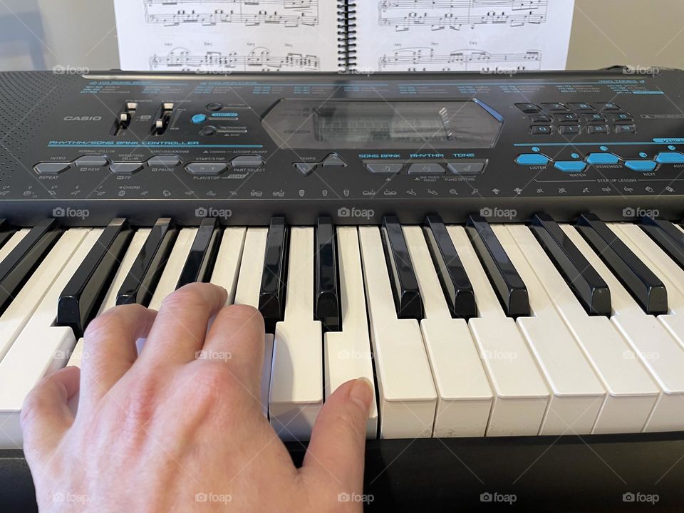 Playing my keyboard with my sheet music standing against the wall and taking a picture is harder then one might think! Ha ha