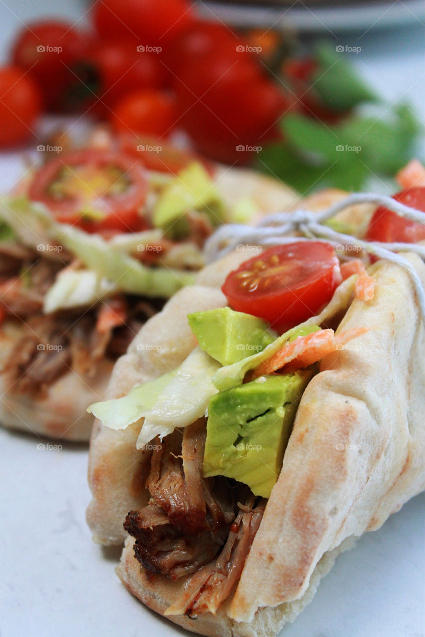 Close-up of pork gyros