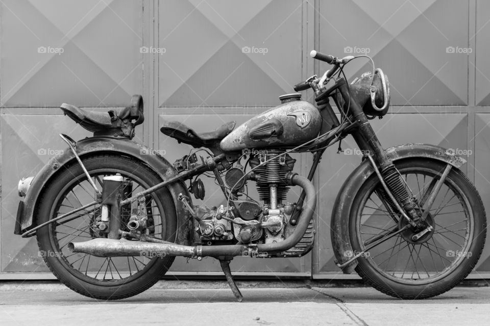 NSU vintage motorcycle OSL 251 from year 1951. Old, rusty and still in good shape