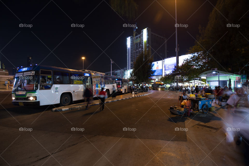 Bus station at night