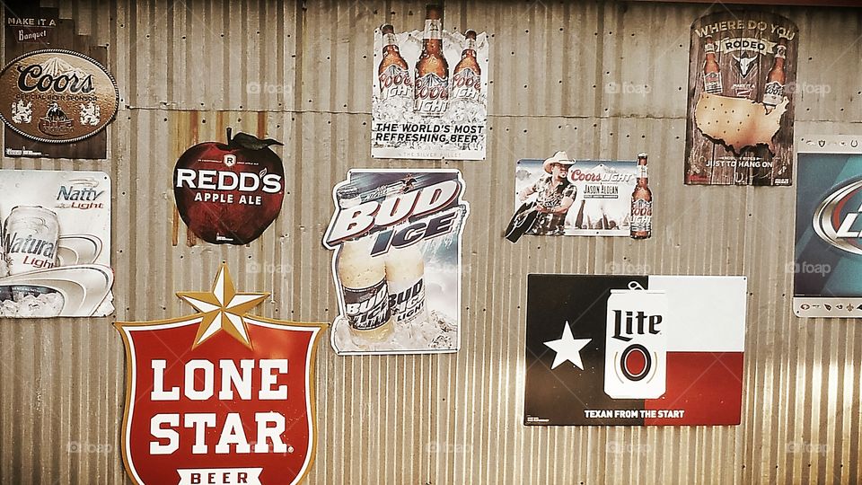 Beer Signs on old Metal Building