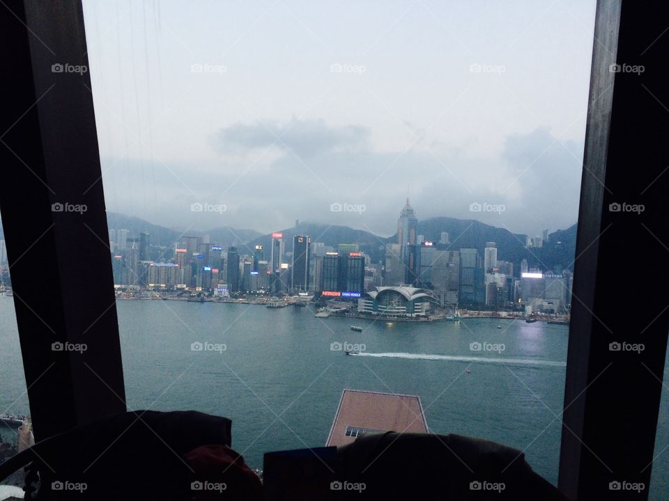 Looking through window to Hong Kong