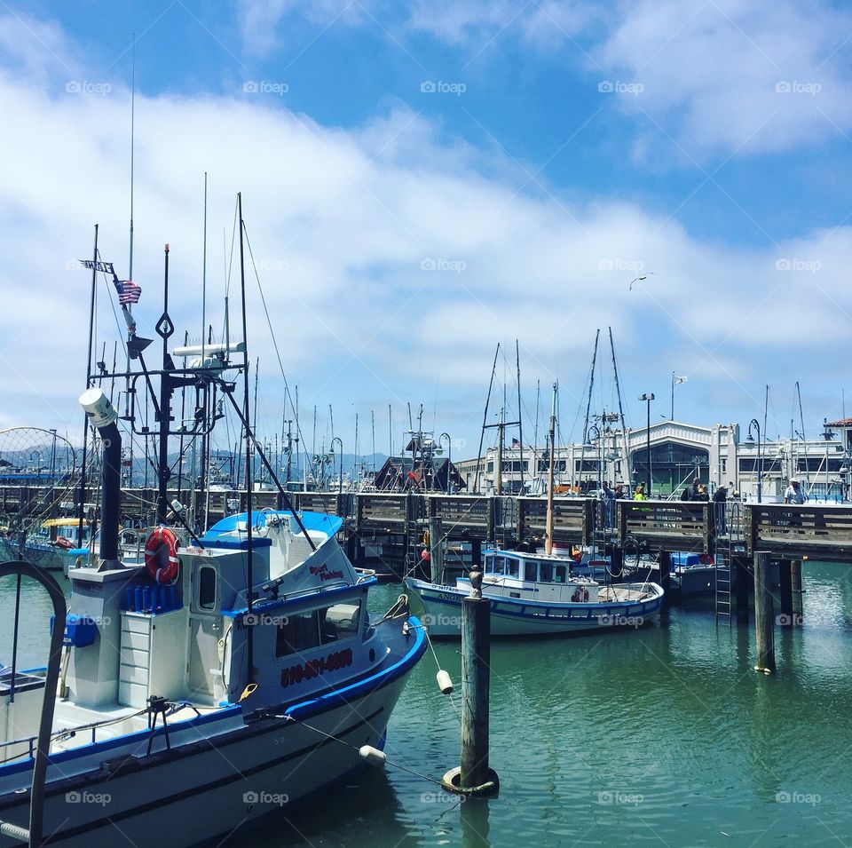 Boats docked at pier in San Francisco