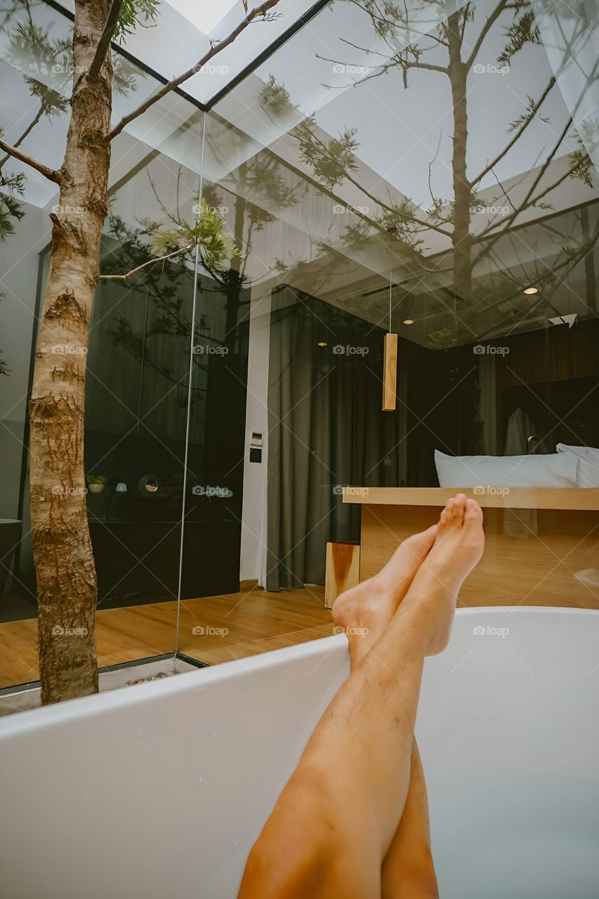chill in jacuzzi in a glass house very relax