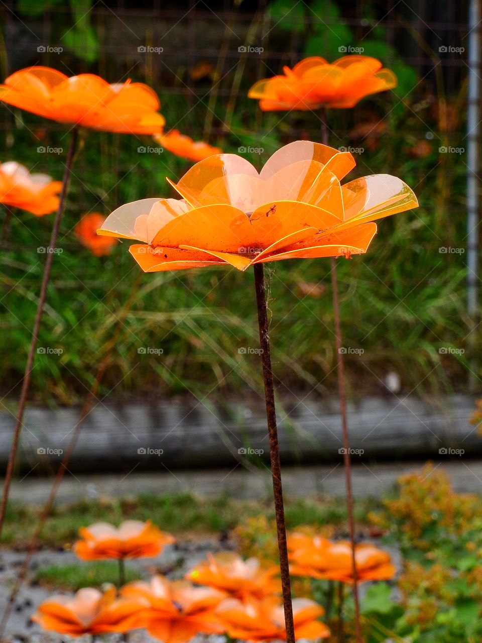 Close-up of fake orange flowers