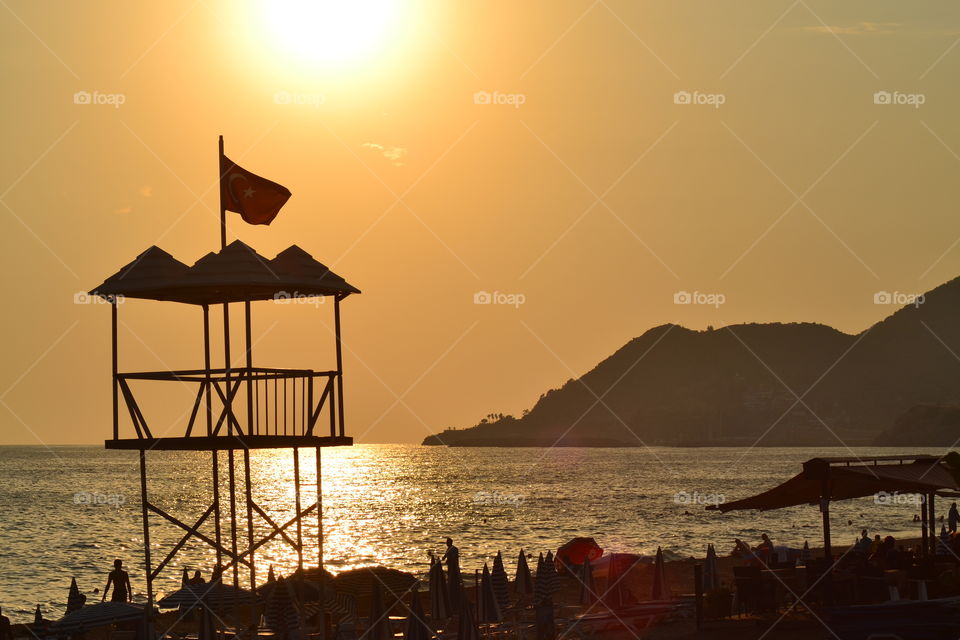 sunset over the beach in Alanya turkey