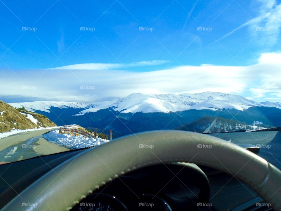 Driving in the mountains during winter