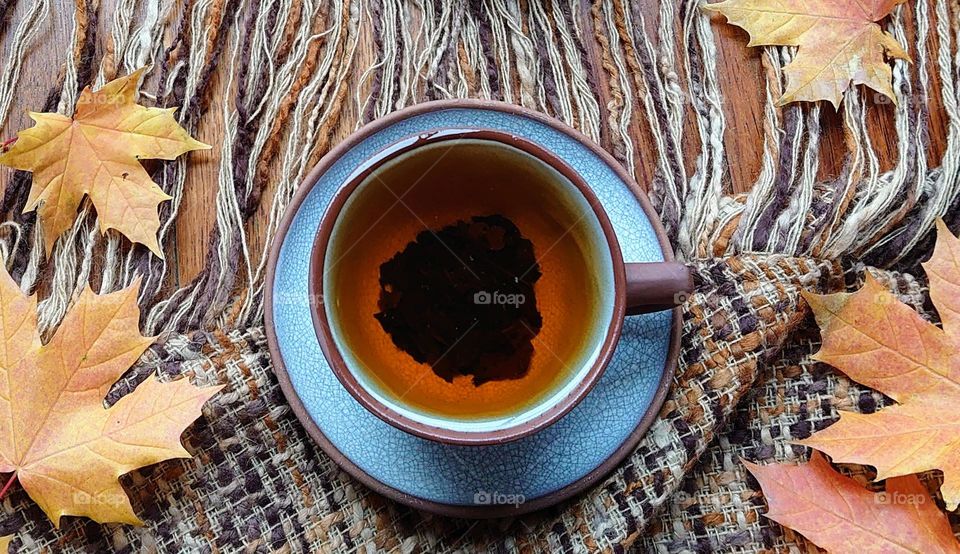 Black tea☕ Cozy autumn 🍂🍁 Cup of tea☕