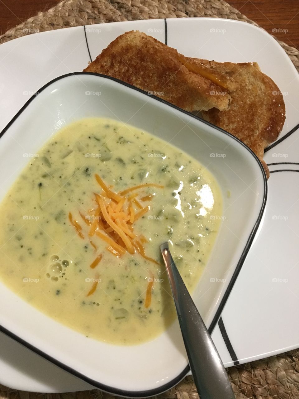 Grilled Cheese Sandwich and Broccoli Cheese Soup 