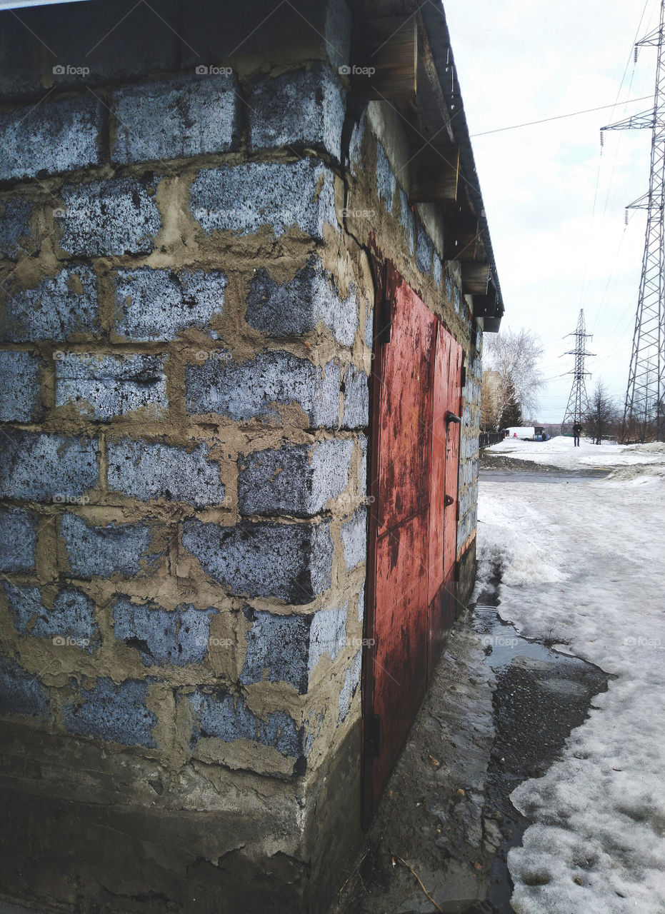 garage. street. human. snow. atmospheric.