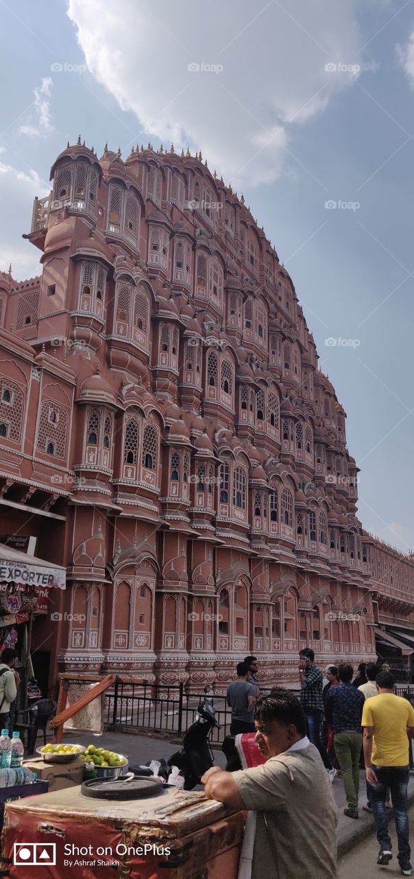 Hawa Mahal made with pink stones to get fresh air from the city height