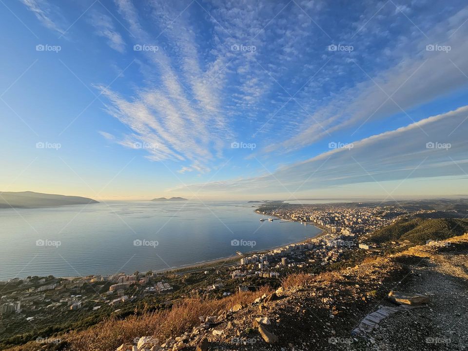 Sunset view over Vlore in Albania