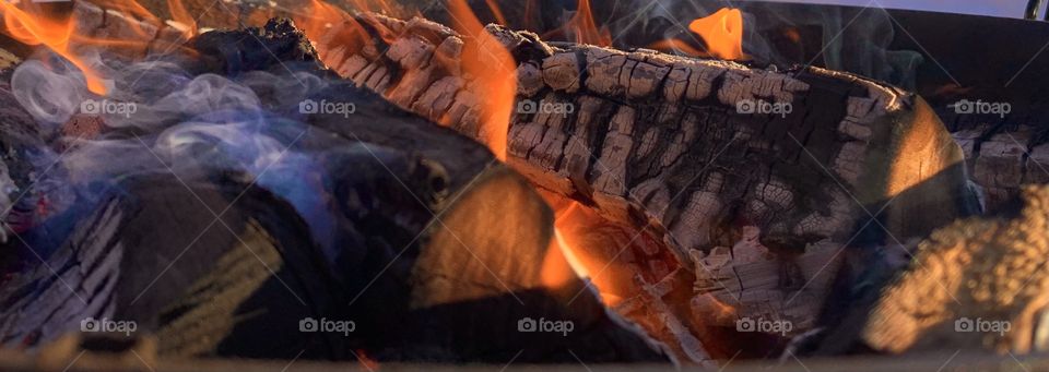 The burning fireplace