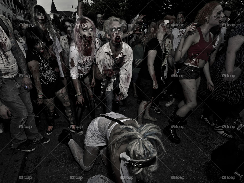 Zombie walk in Sweden. The undead took over the town of Malmö.