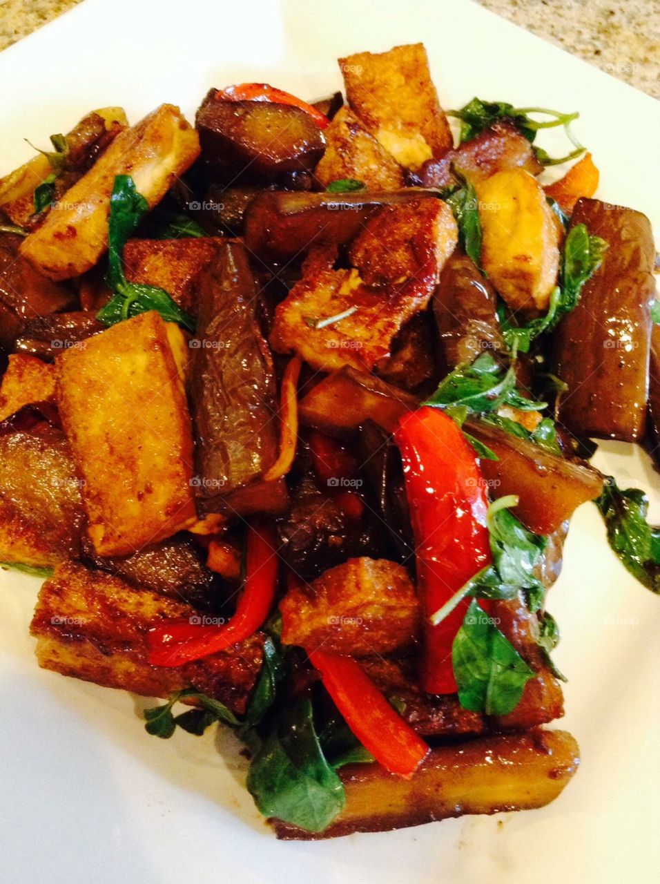 Eggplant basil tofu