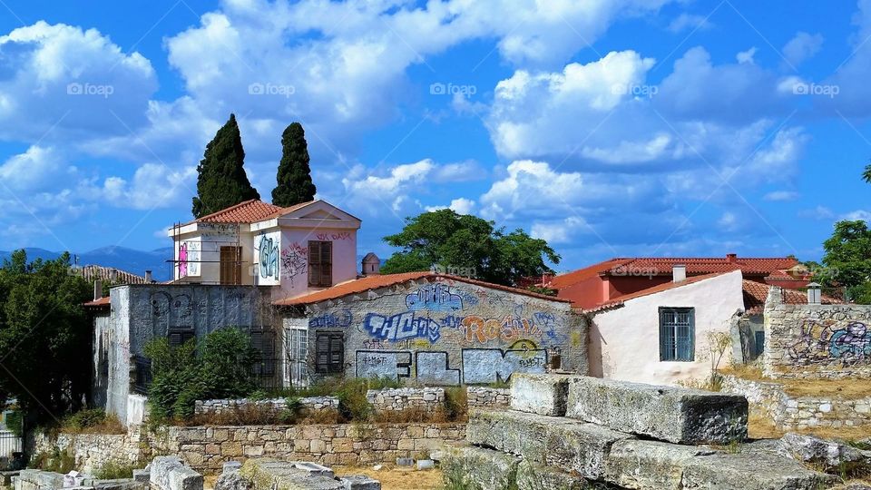 Abandoned building with graffiti, Athens Greece