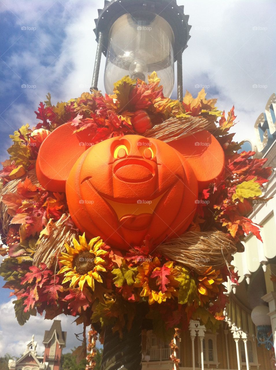 Mickey Pumpkin. One of many pumpkin decorations in Disney World made to look like Mickey Mouse.
