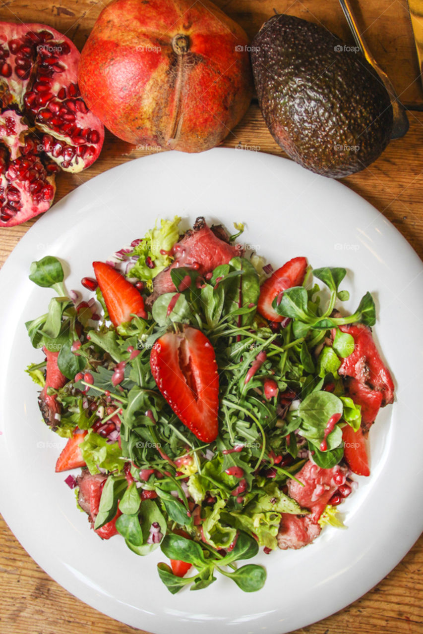 Elevated view of strawberry salad