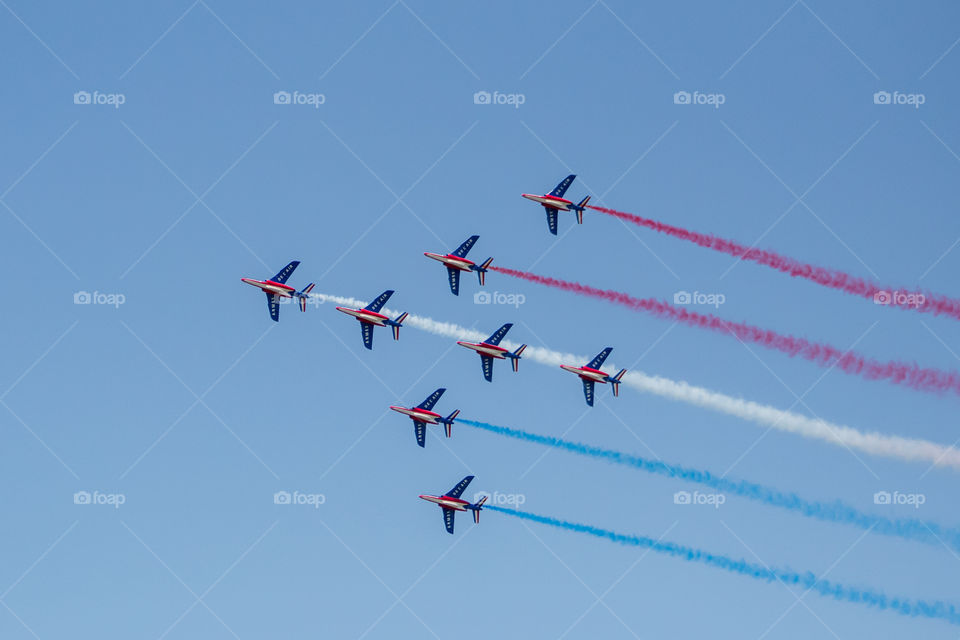 Patrouille de France, planes, blue white red french flag, blue sky