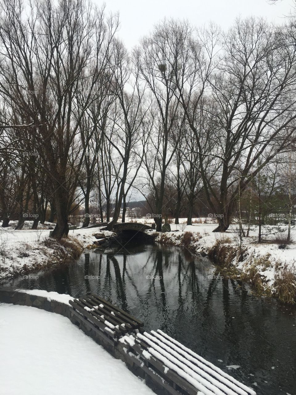 A bridge in the courtyard of Radomyshl castle in Winter