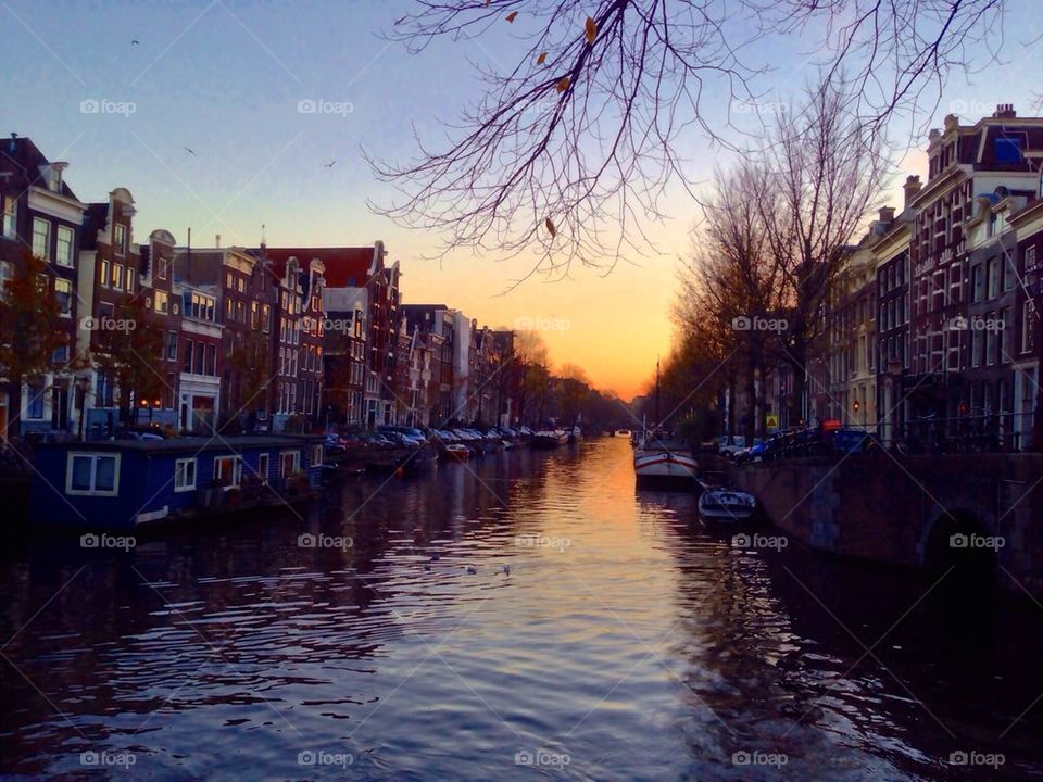 Amsterdam Canal Sunset 