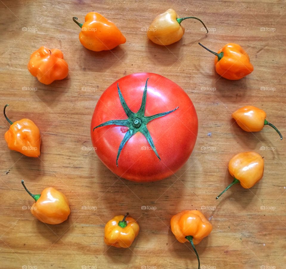 Tomato and Jamaican hot peppers