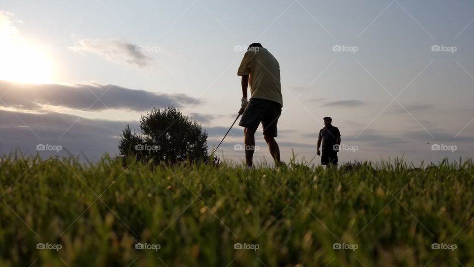 Landscape, Sunset, Grass, Golf, Field