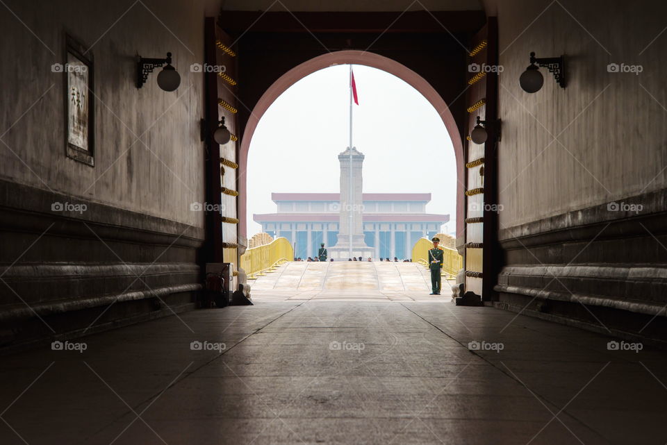 Asia China Beijing gate from the forbidden city to tian an men old door chinese flag headquarter of chinese power traditional place