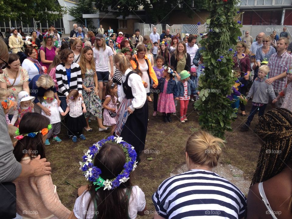 Traditional celebration of midsummer in Sweden Malmö folketspark.