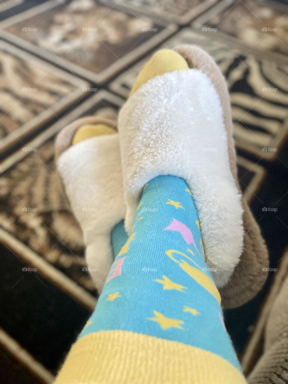 Close up shot of a pair of cozy slippers for winter, feel at home during the season. 