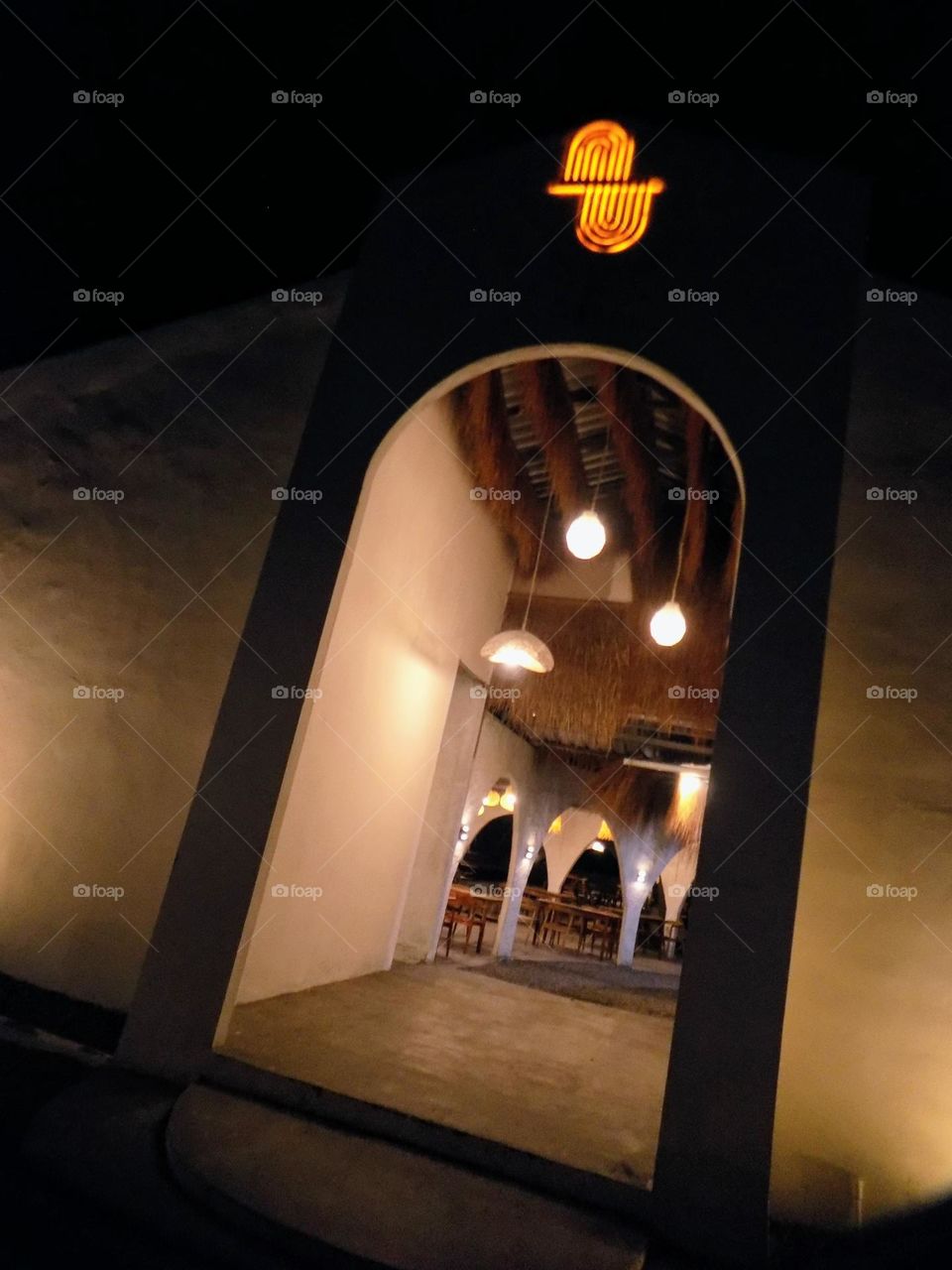 Coffee shop interior at night