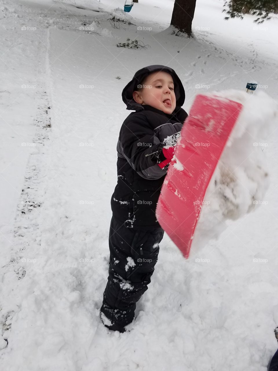 Portrait of a boy standing in snow