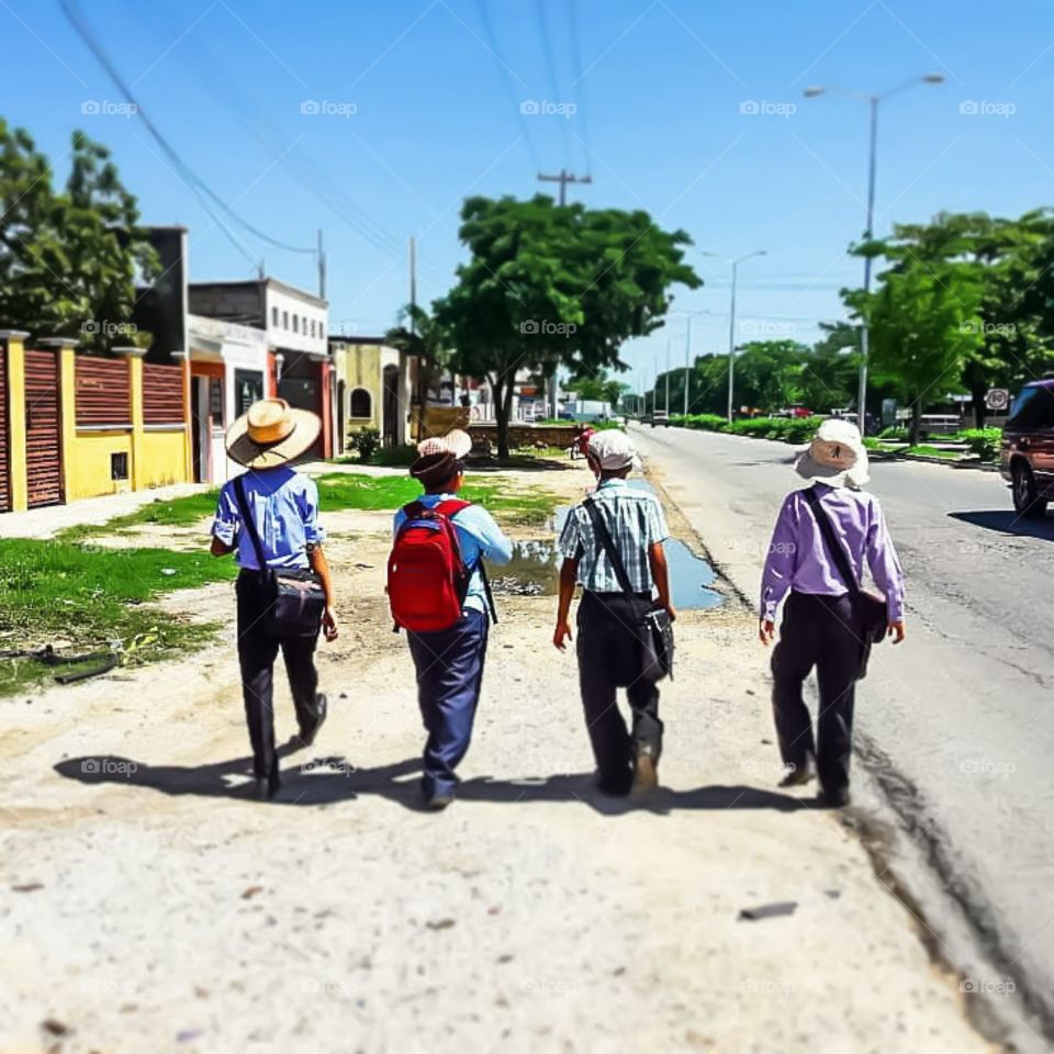 walking down the road with my friends