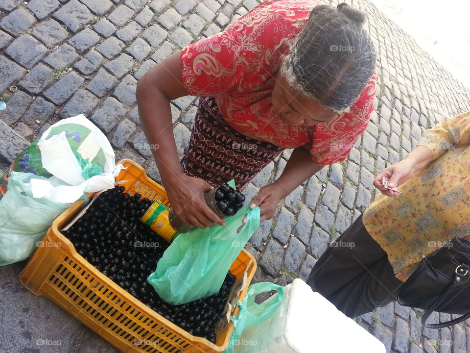 Exotic fruit, street seller. Jabuticaba is a delicious brazilian fruit