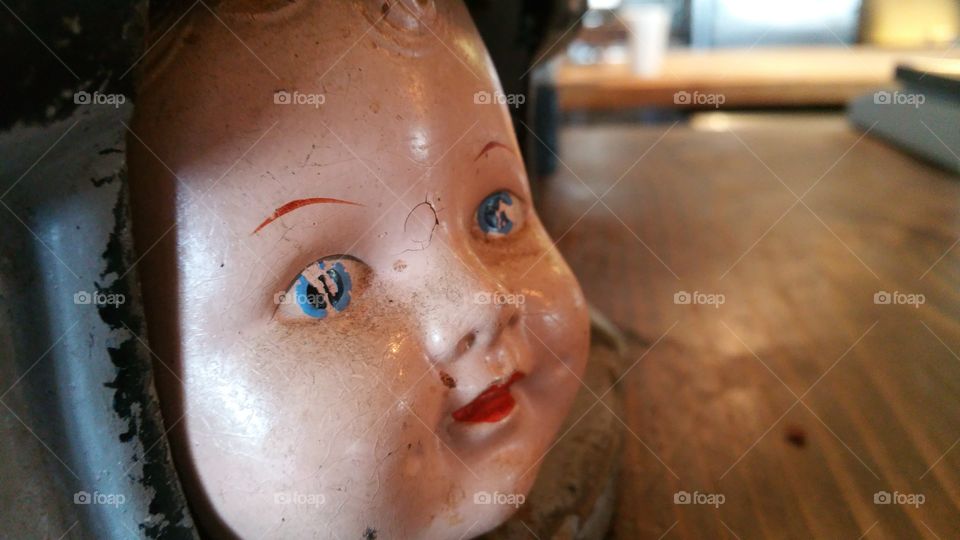 Baby Face. Eclectic art in a roadside diner. Sonoma,  CA