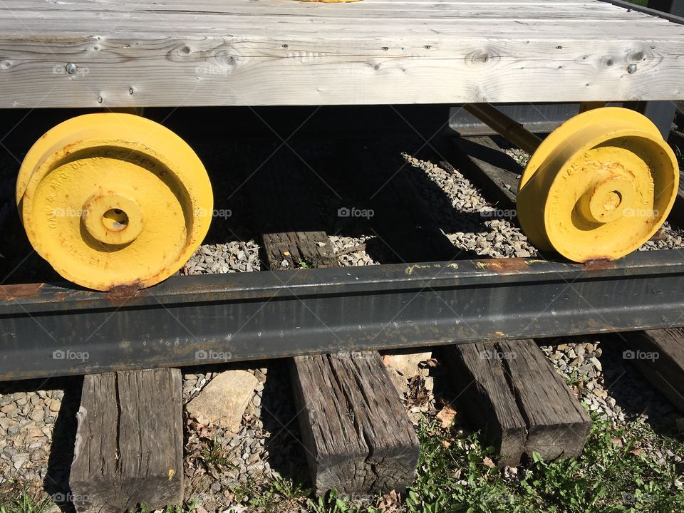 Vintage train wheels on railroad track