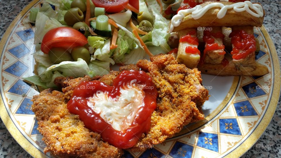 Chicken cutlet and salad. home made 