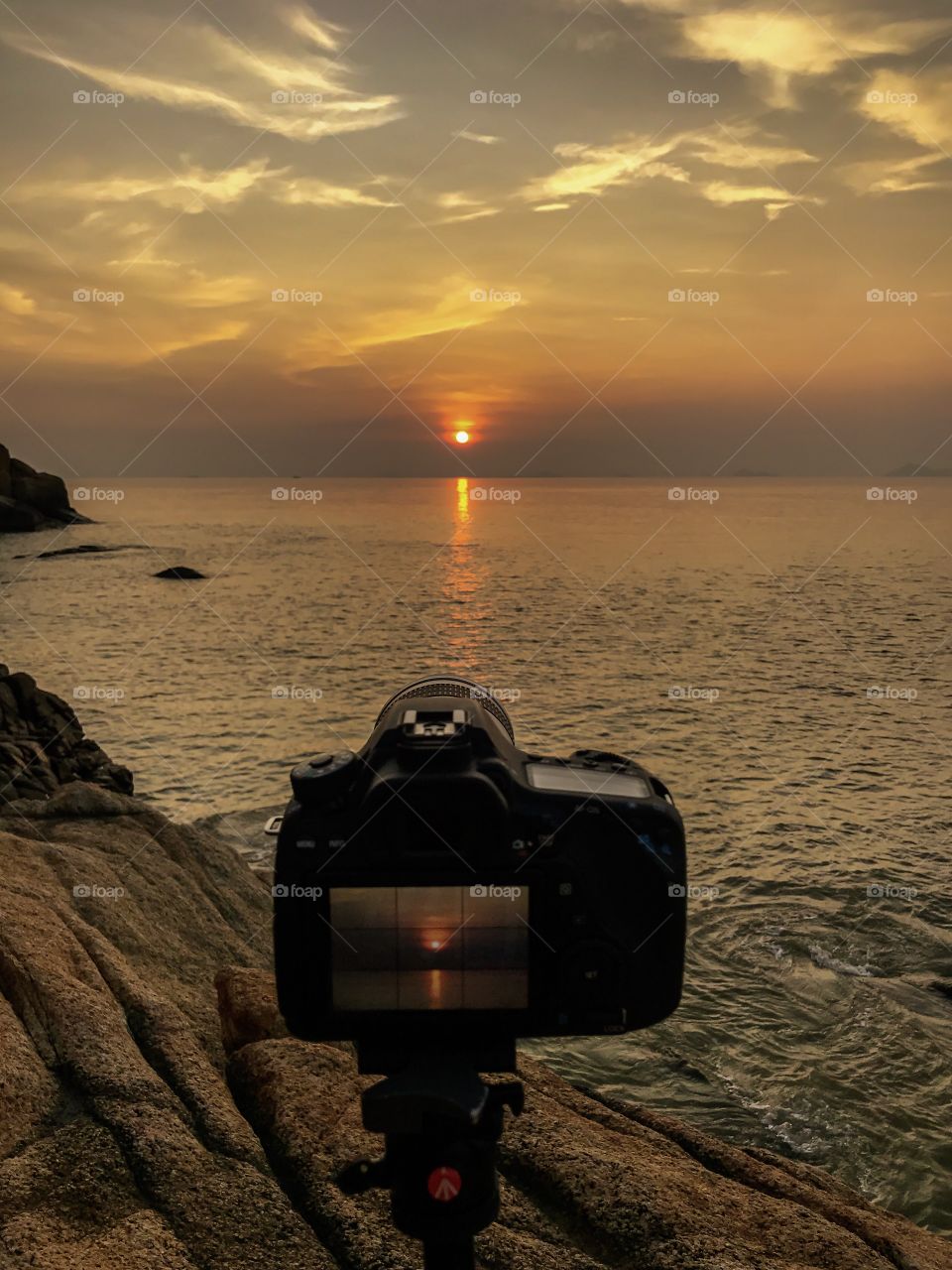 Captured by my Iphone 7 plus while my Canon80D Camera and Manfrotto  tripod in action during my Sunrise Landscape Adventure at the Coastal area.