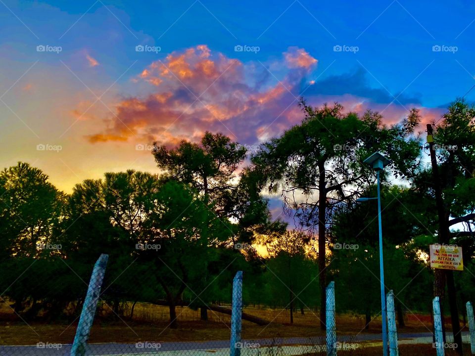 Playful colorful cloudy Sunset Nicosia forest Cyprus 