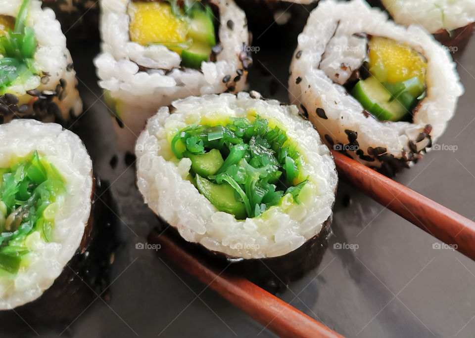 Vegetarian sushi. Traditional Japanese food.