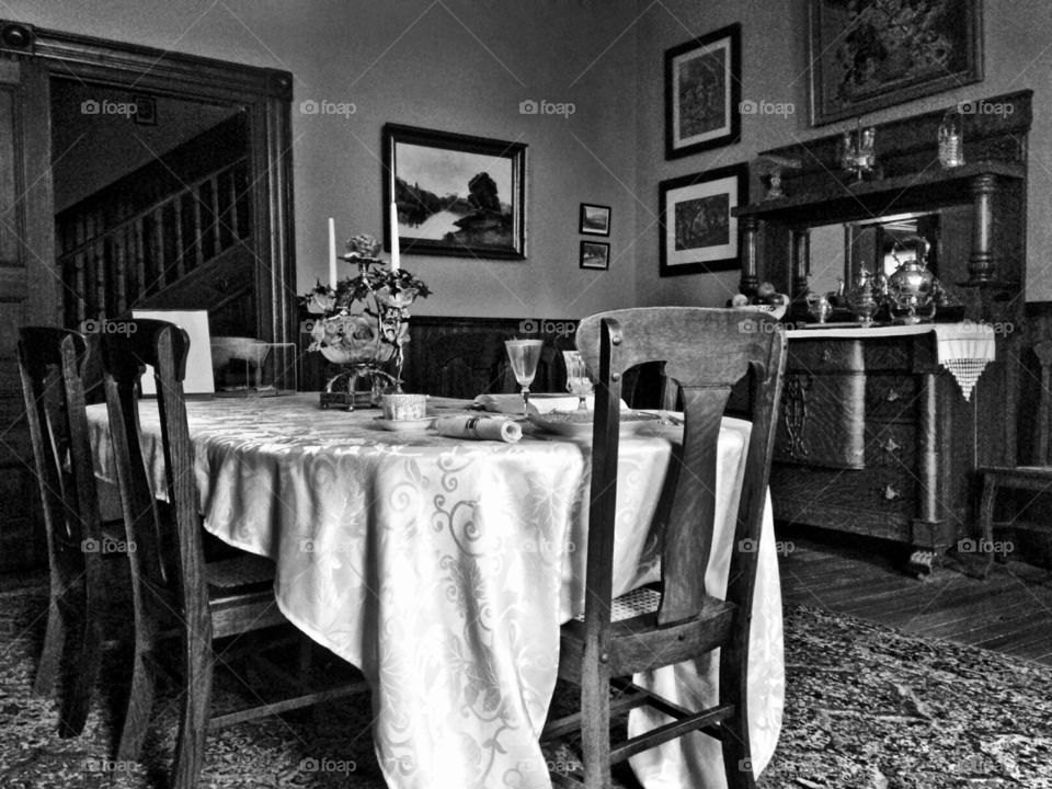 Dinner table at Poe House. Dinner table at Poe House