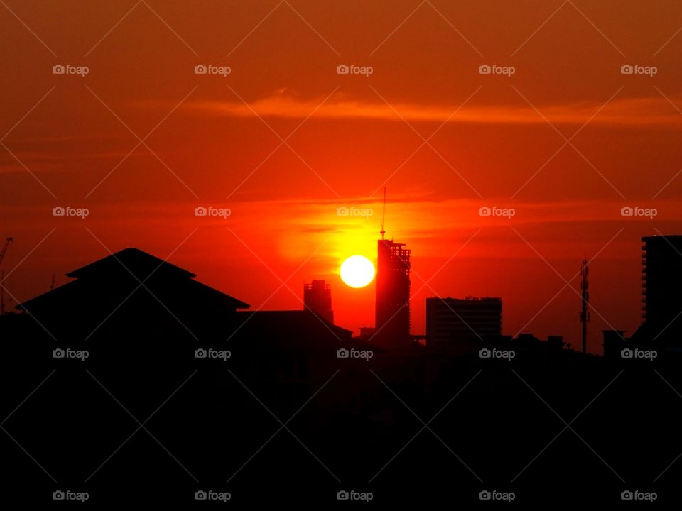 Sunset city scenery with building