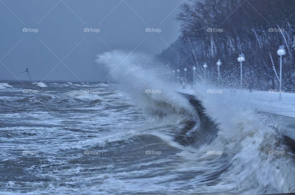 water in motion during storming waves splashing in the Baltic sea in Poland