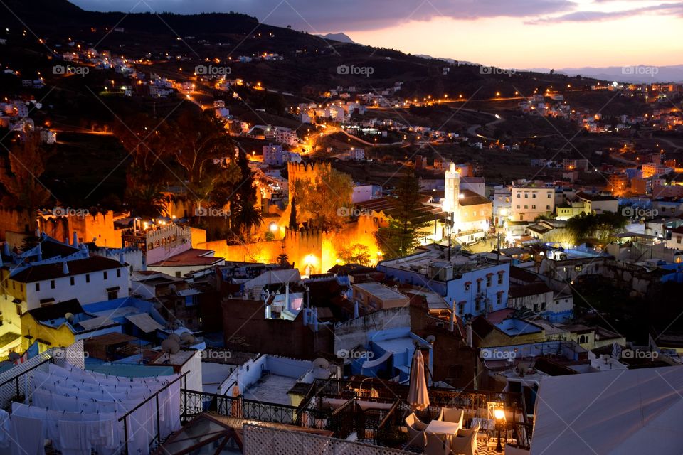 Chefchaouen skyline at night, Morroco