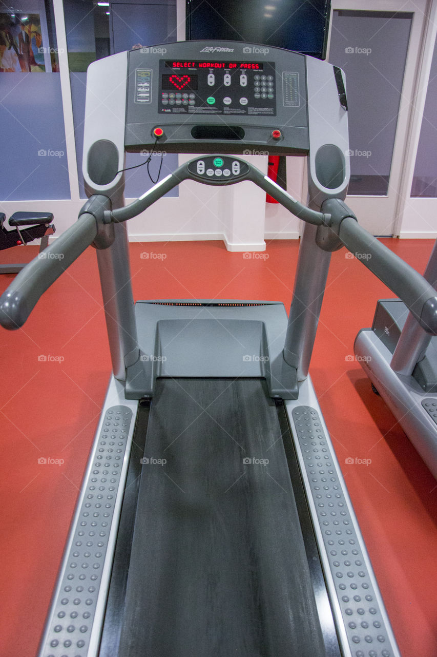 Running machine in a workout room in a hotel in Denmark.