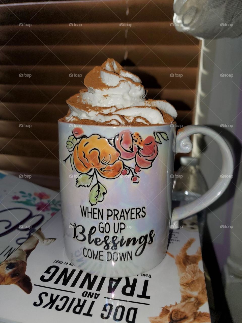 Cup with Wonderful Saying
Shiny Roses 🏵🏵🏵
with Whipped Cream and Cinnamon
Morning Coffee