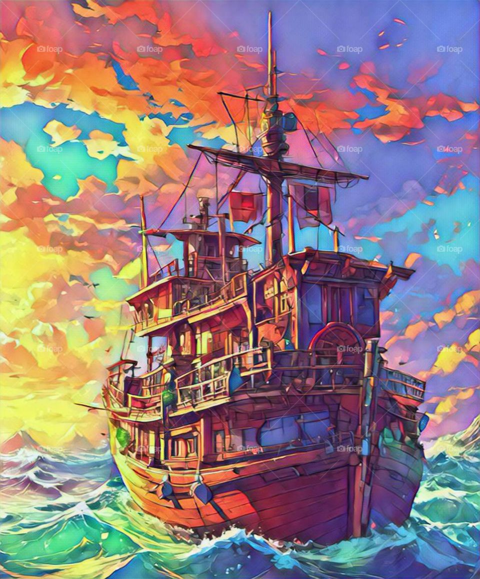 Ship in the middle of the ocean