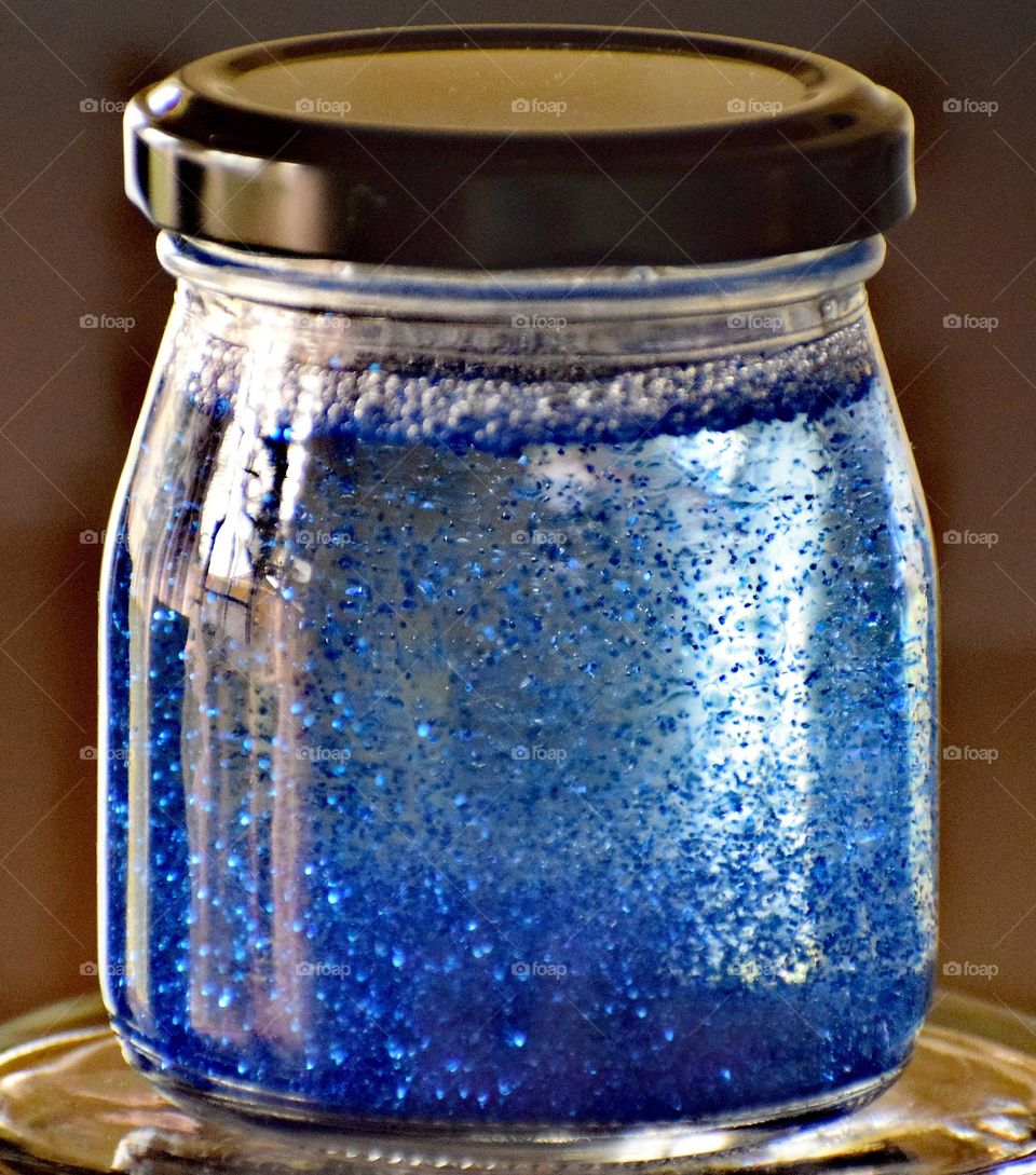 Blue glitter jar